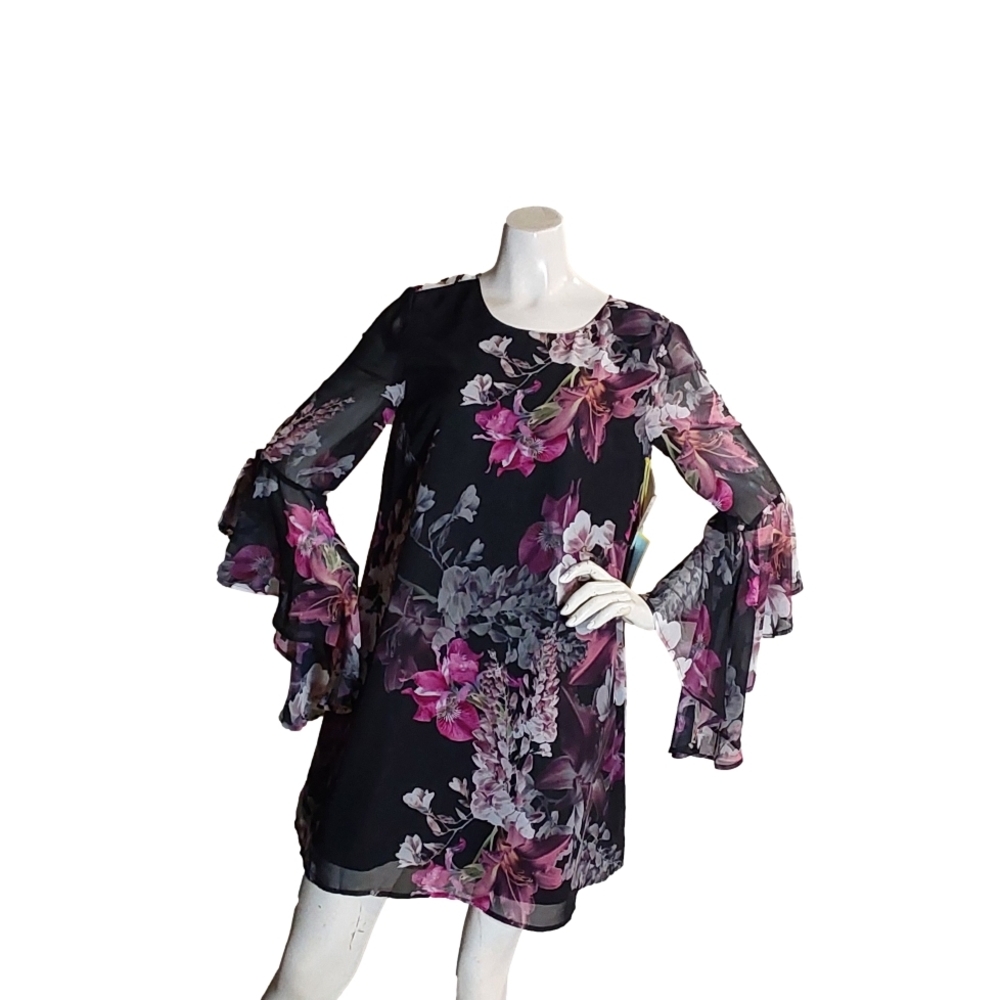 Cece Floral Black‎ and Pink Women's Dress Size 8